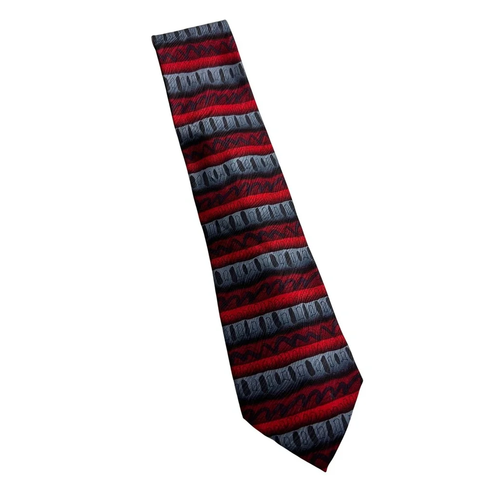 J. Garcia Silk‎ Tie Mens One Size Red Grey Nevsky Collection 14 Abstract Art D12